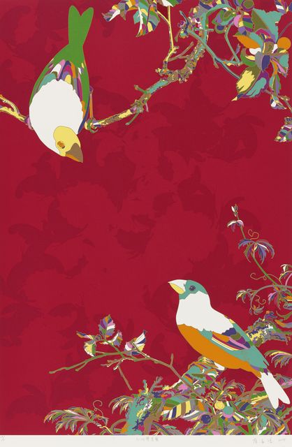 紅地雙鳥圖