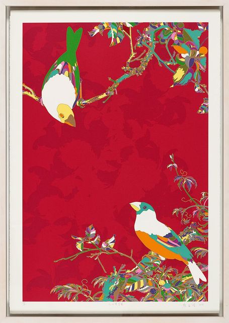 紅地雙鳥圖